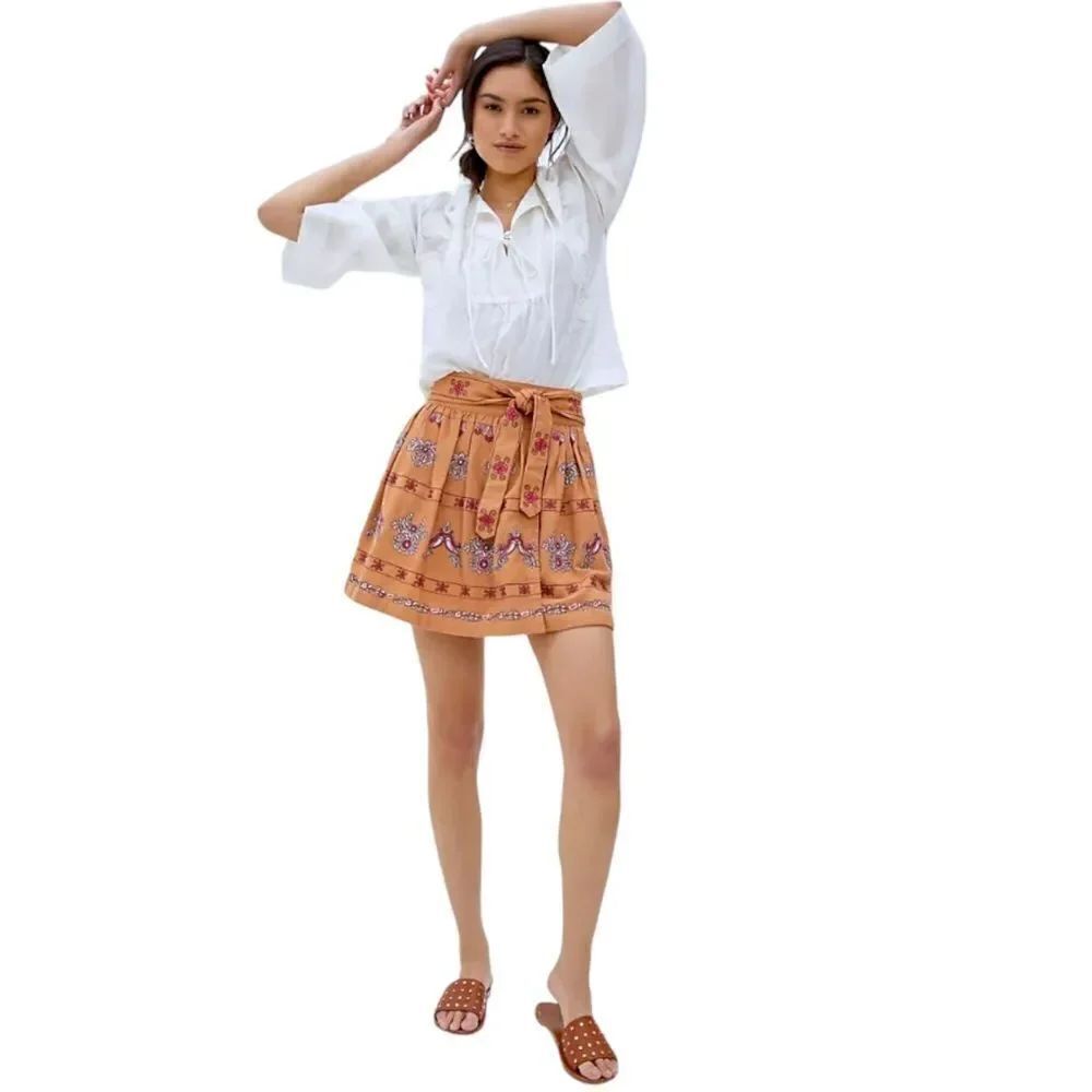 Anthropologie Meghan Embroidered Mini Skirt